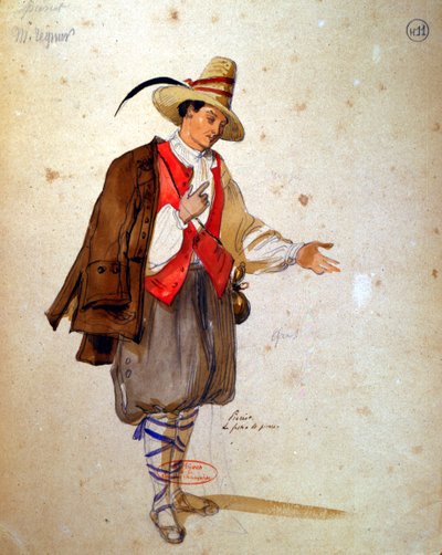 Costume design for the role of Pierrot in an 1847 production of 